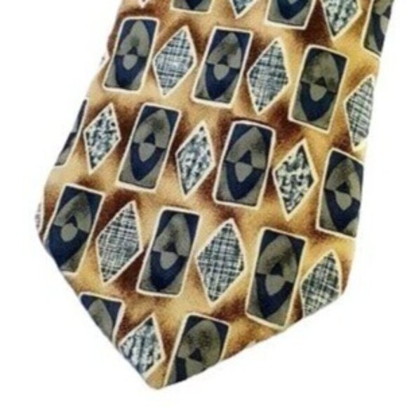 Brooks Brothers Makers Mens Silk Tie Brown Blue 58.5" Geo Classic Pointed USA - Picture 3 of 6